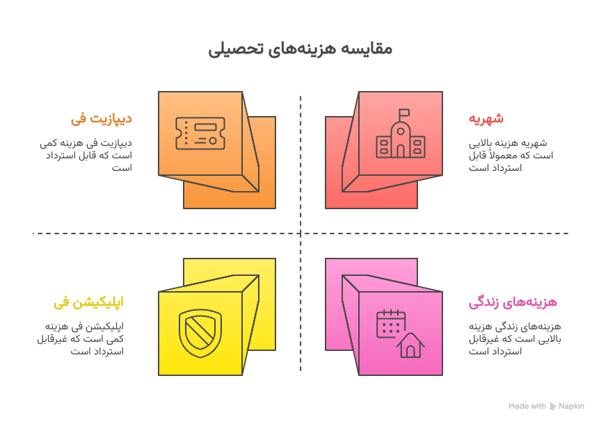 اینفوگرافیک مقایسه هزینه های اپلیکیشن فی دانشگاه های کانادا با سایر هزینه ها